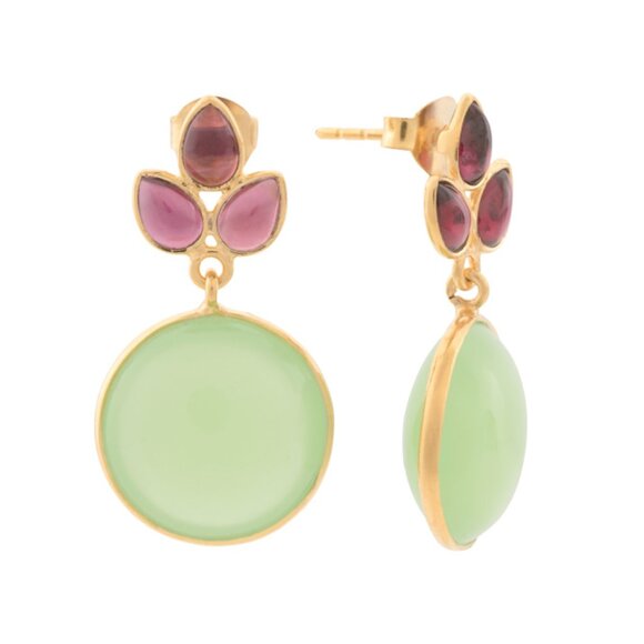 SHAANTI JEWELS  India 18kt Gold Plated Sterling Garnet Chalcedony Earrings - Picture 1 of 2